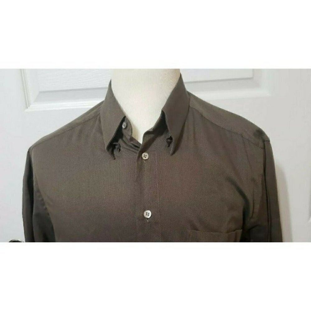 Hugo Boss Men's Green Cotton Dress Shirt Sz. M 15.5  34/35 hidden collar button